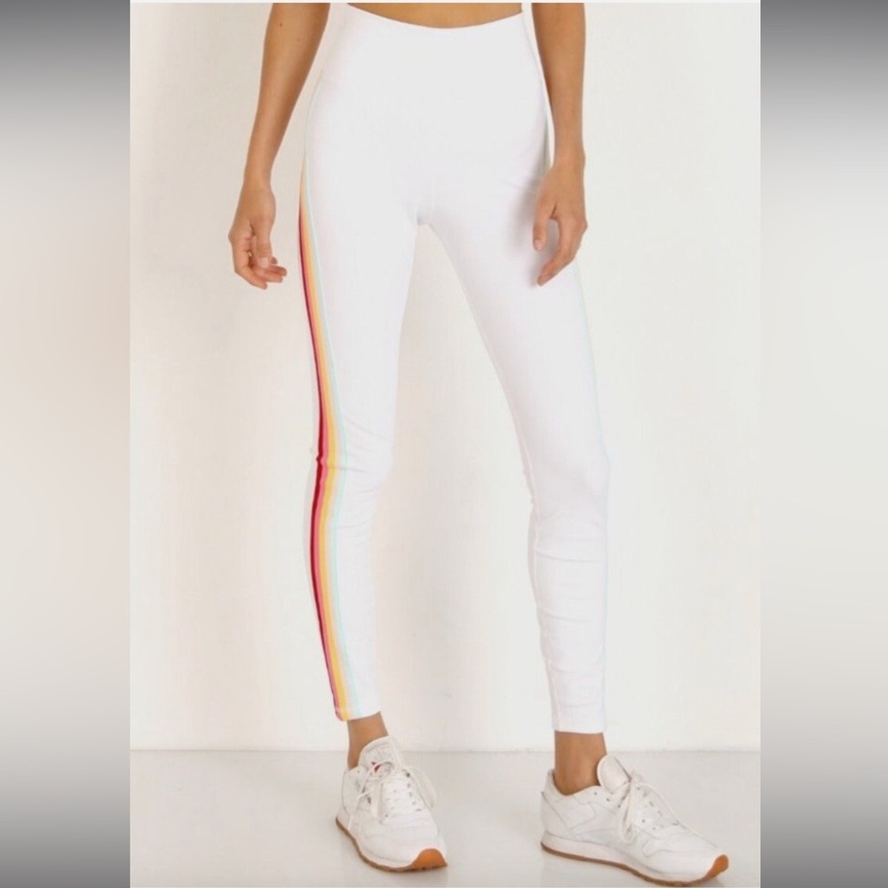 NWT Spiritual Gangster High Waist 7/8 Ankle Leggings in White w/stripes, Medium
